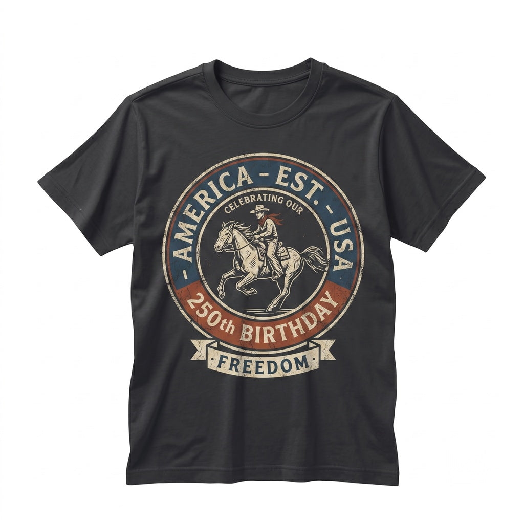America 250th Anniversary Cowboy Freedom Graphic Western Patriotic Celebration July 4th Gift Unisex TShirt