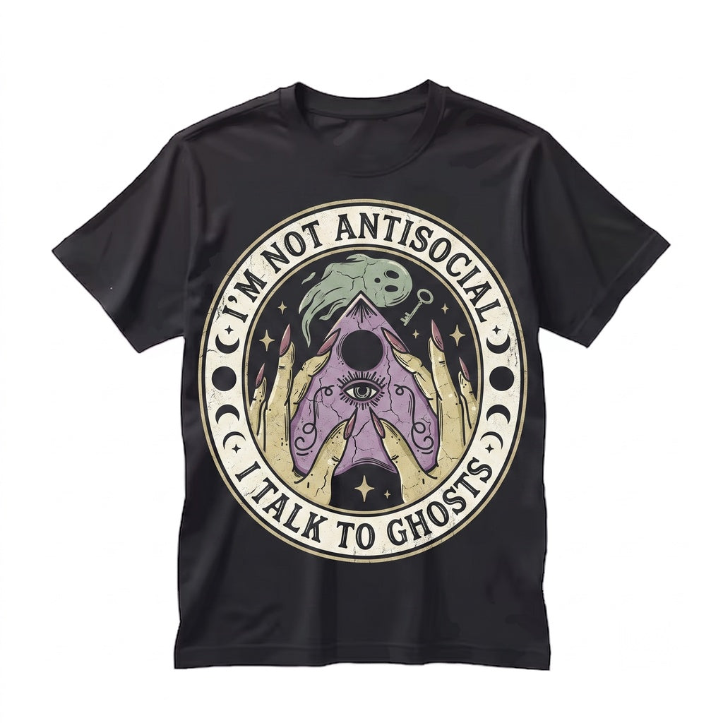 I Talk To Ghosts Funny Witchy Spooky Antisocial Spirit Board Graphic Occult Vintage Halloween Unisex TShirt