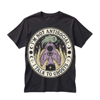 I Talk To Ghosts Funny Witchy Spooky Antisocial Spirit Board Graphic Occult Vintage Halloween Unisex TShirt