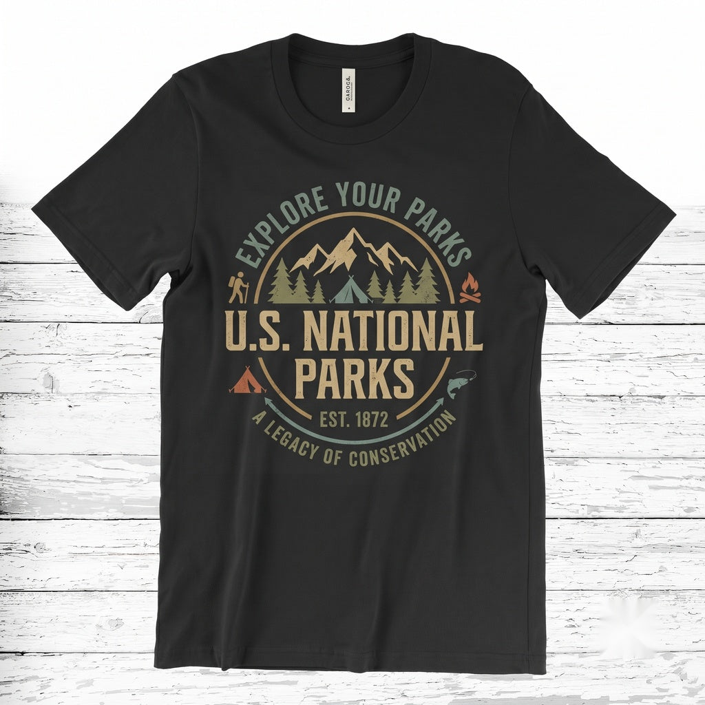 US National Parks Map Hiking Camping Outdoor Gift RV Travel Round Trip Unisex TShirt