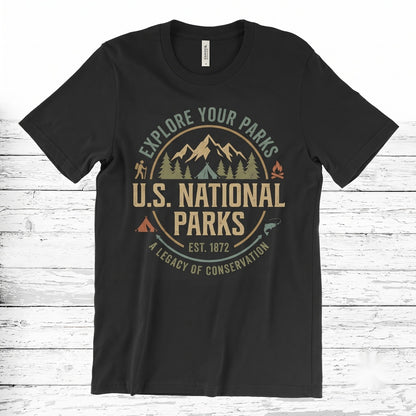 US National Parks Map Hiking Camping Outdoor Gift RV Travel Round Trip Unisex TShirt