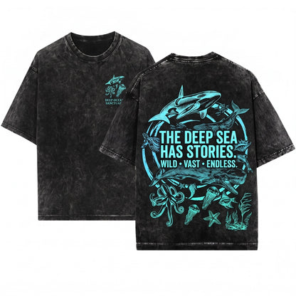 Ocean Wildlife Vintage Shark Turtle Octopus Graphic Marine Biology Animal Lover Gift Men Women Unisex Wash T-Shirt