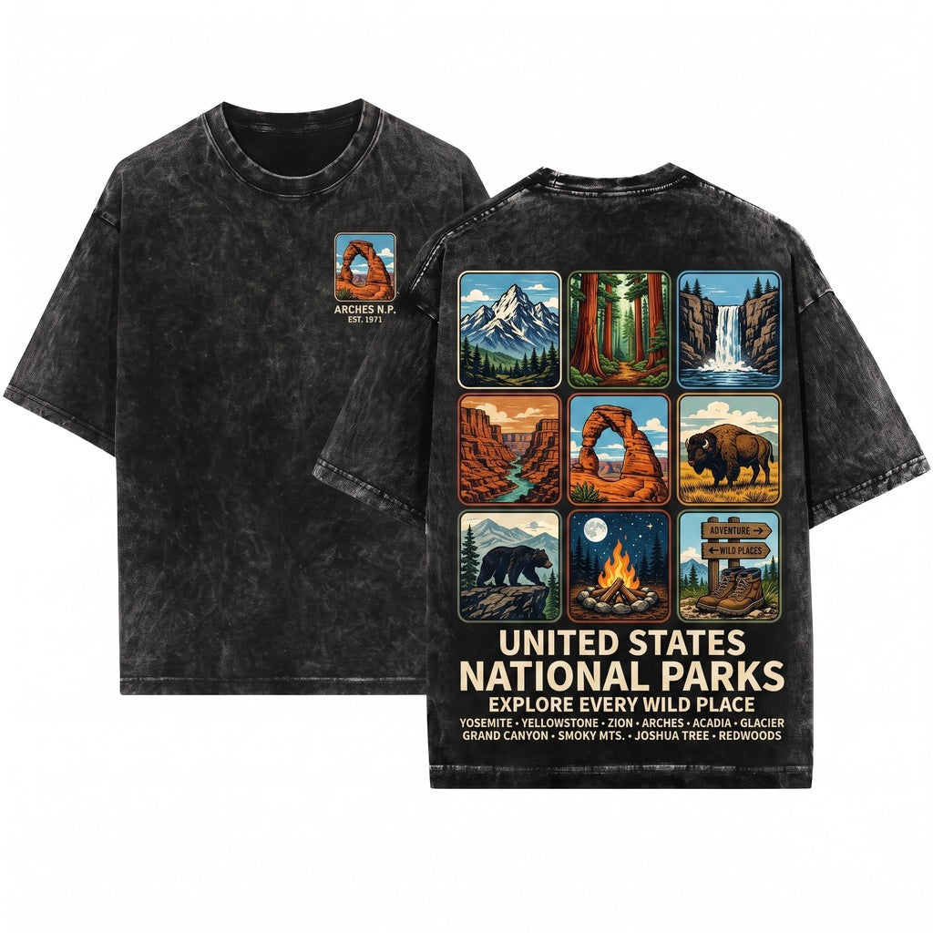 Explore Wild National Parks Vintage Nature Graphic Retro Hiking Camping Adventure Travel Gift Unisex Wash T-Shirt