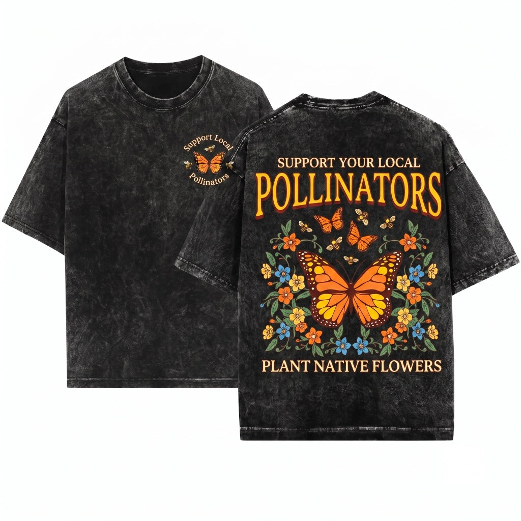 Native Garden Pollinator Butterfly Bees Floral Botanical Nature Unisex Wash T-Shirt