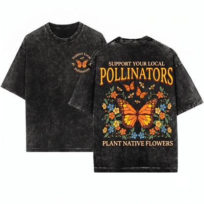 Native Garden Pollinator Butterfly Bees Floral Botanical Nature Unisex Wash T-Shirt