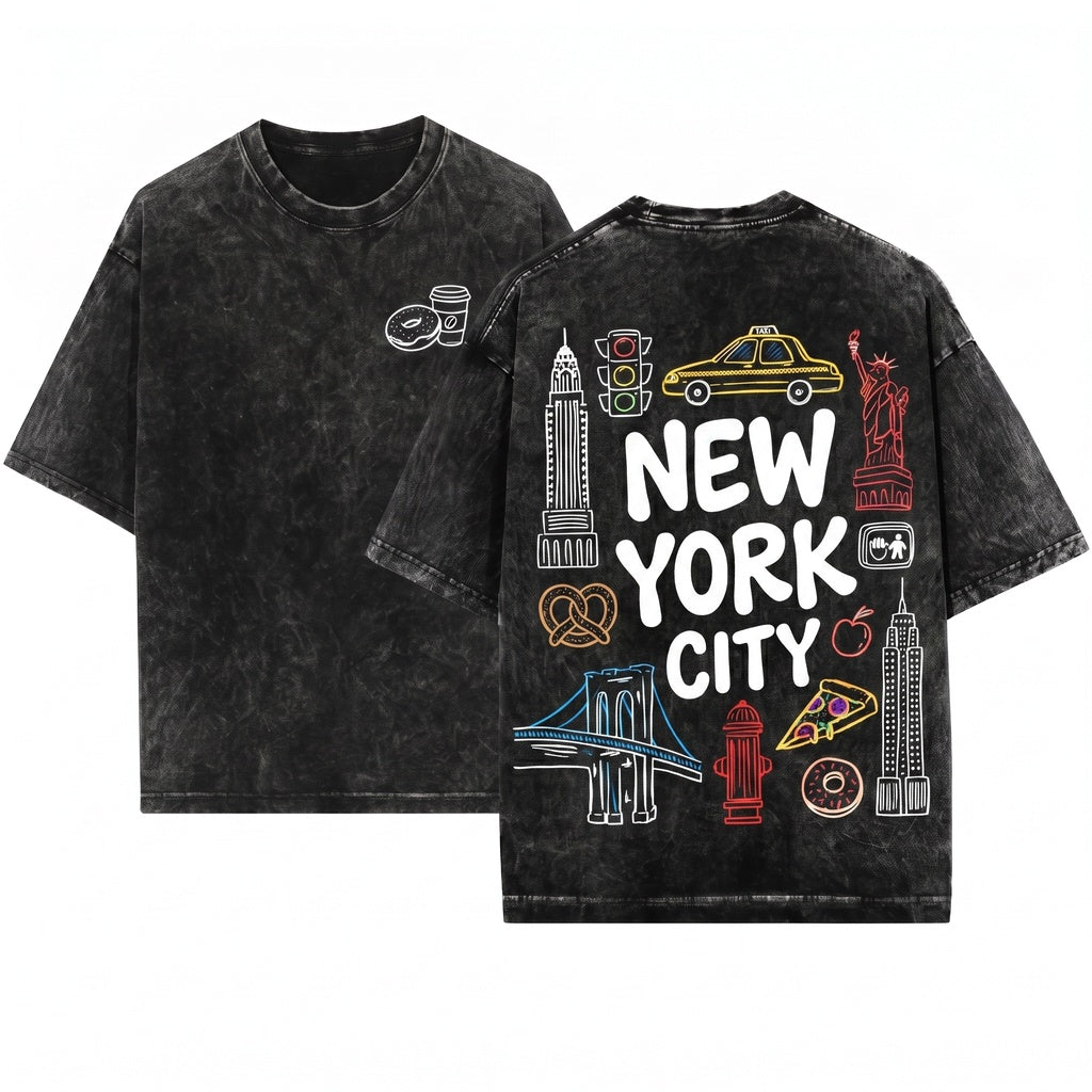 Aesthetic Oversized New York City Travel Vacation Women Unisex Wash T-Shirt