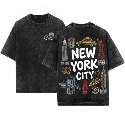 Aesthetic Oversized New York City Travel Vacation Women Unisex Wash T-Shirt