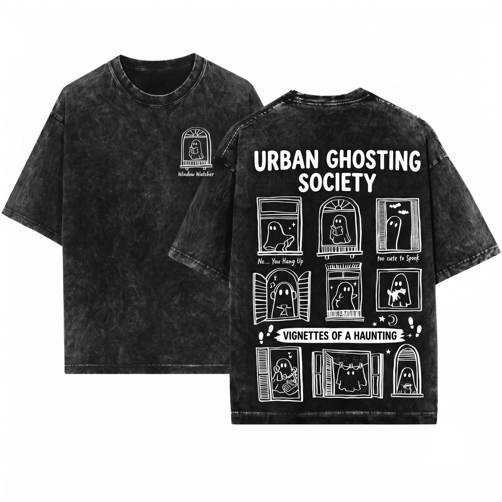 Cute Funny Womens Hand Drawn Doodles Ghost Frames Halloween Unisex Wash T-Shirt