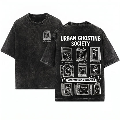 Cute Funny Womens Hand Drawn Doodles Ghost Frames Halloween Unisex Wash T-Shirt