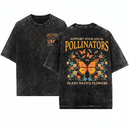 Native Garden Pollinator Butterfly Bees Floral Botanical Nature Unisex Wash T-Shirt