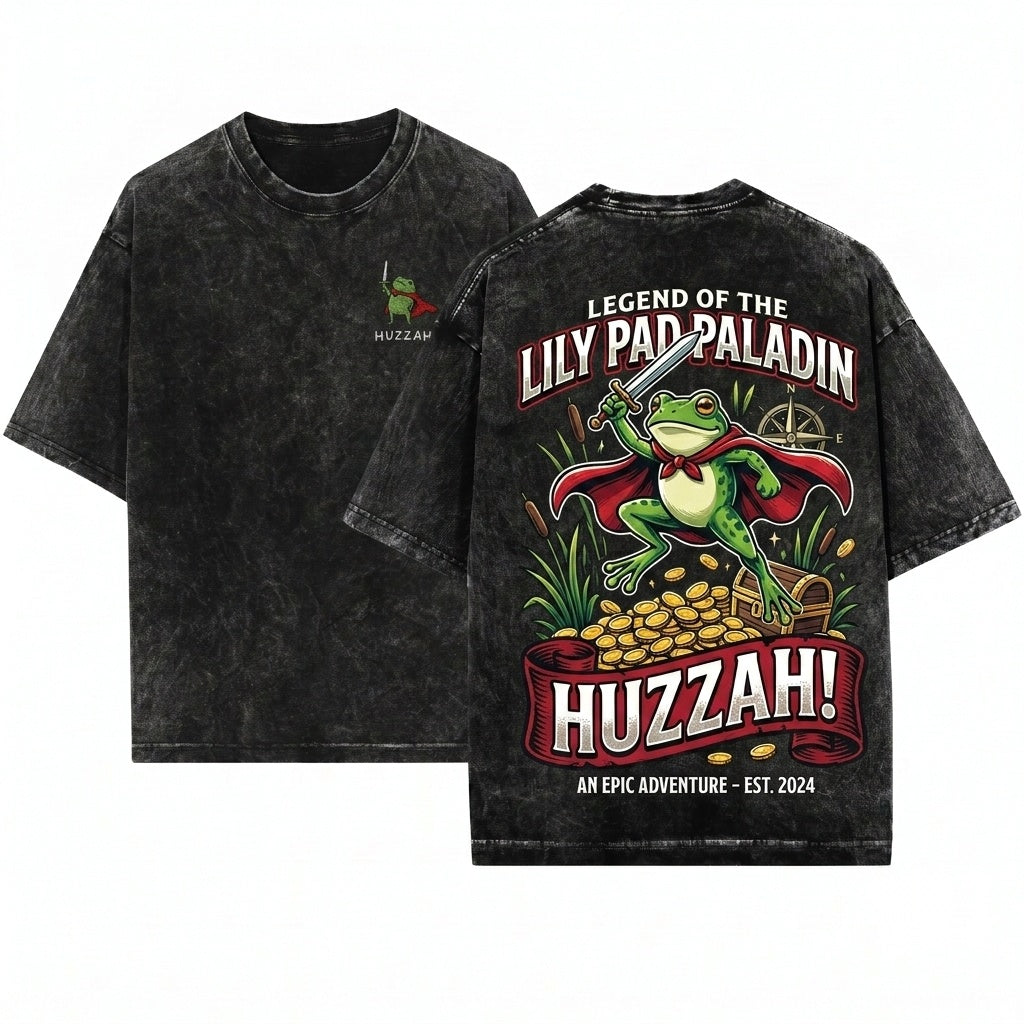 Embroidered Huzzah Sword Frog Garment Unisex Wash T-Shirt