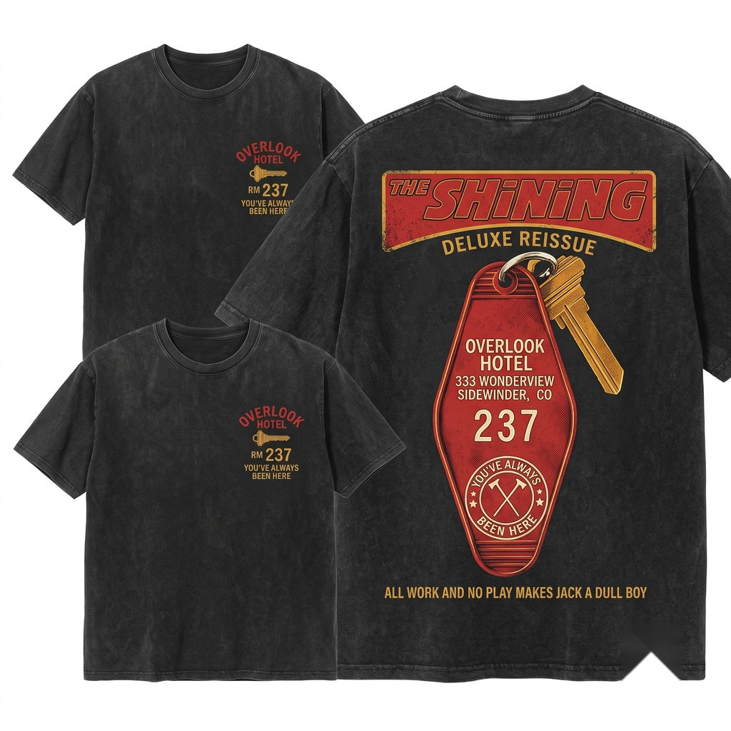 Overlook Haunted Hotel Room 237 Key Horror Movie Graphic Vintage Cult Cinema Unisex Wash T-Shirt