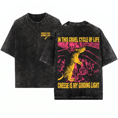 Retro Dinosaur Cheese Is My Guiding Light Graphic Unisex Wash T-Shirt