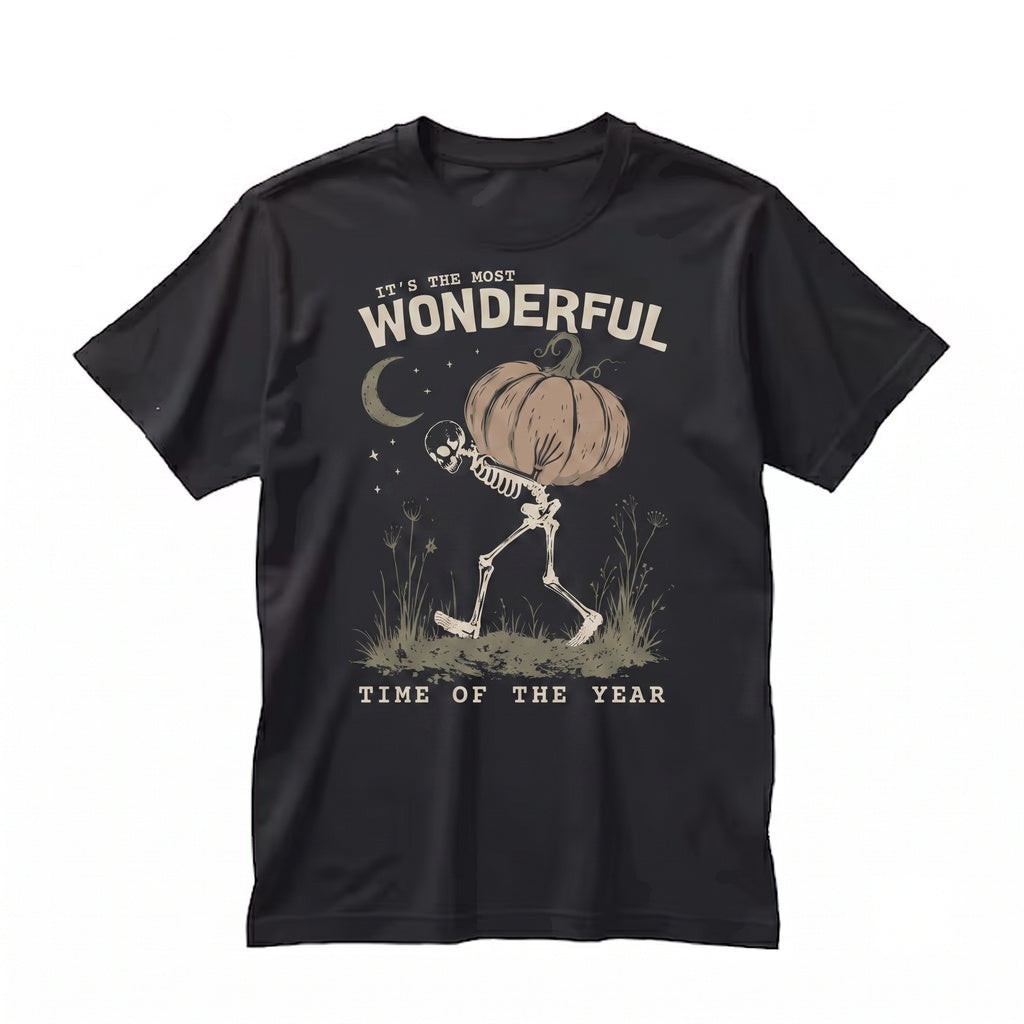 Funny Halloween Vintage Skeleton Pumpkin Most Wonderful Time Of The Year Graphic Unisex TShirt