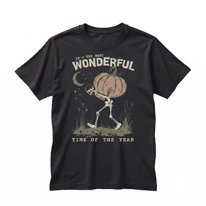 Funny Halloween Vintage Skeleton Pumpkin Most Wonderful Time Of The Year Graphic Unisex TShirt