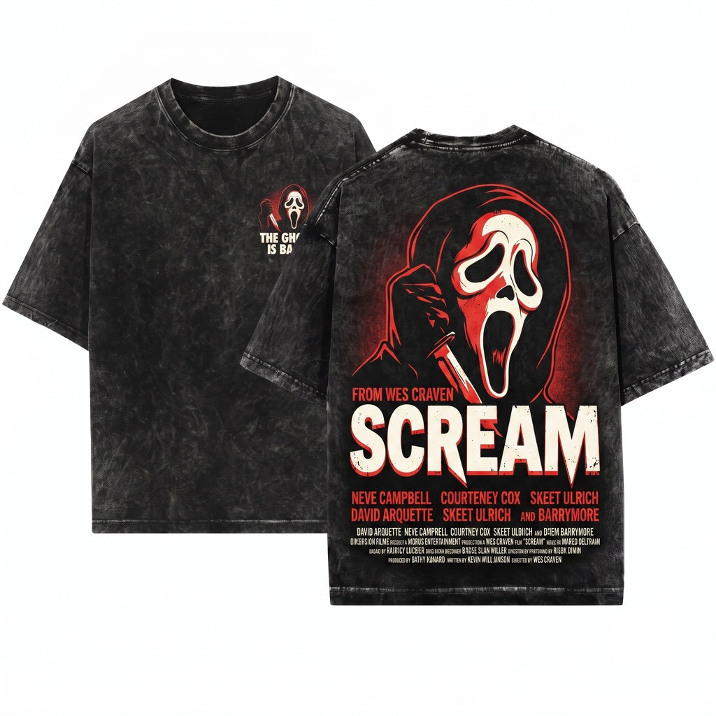 Halloween Ghost Slasher Horror Film Spooky Graphic Unisex Wash T-Shirt