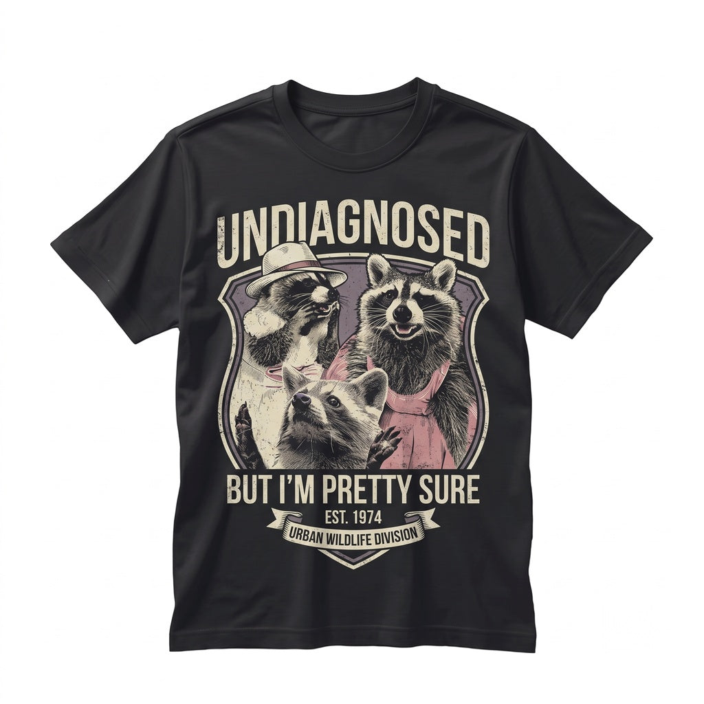 Undiagnosed Raccoon Graphic Funny Sarcastic Vintage Style Retro Humor Apparel Unisex TShirt