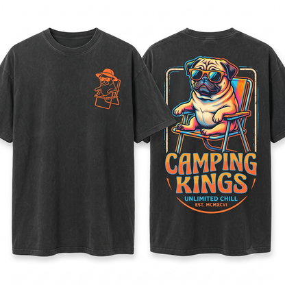 Vintage Pug Beach Graphic Tee - Retro Summer Relaxing Chair Dog Lover Mom Dad Gift Unisex Heavyweight Garment-Dyed T-Shirt