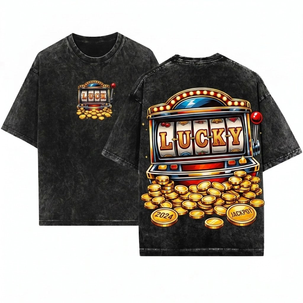 Funny Retro Slot Machine Casino Gambler Graphic Unisex Wash T-Shirt