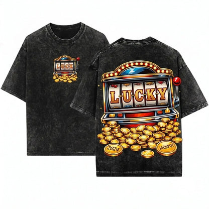 Funny Retro Slot Machine Casino Gambler Graphic Unisex Wash T-Shirt