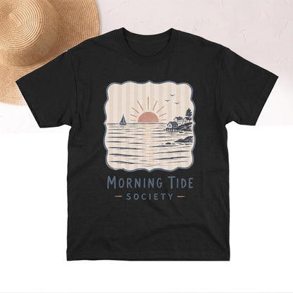 Morning Tide Society Coastal Sunrise Beach Graphic Nautical Summer Unisex TShirt