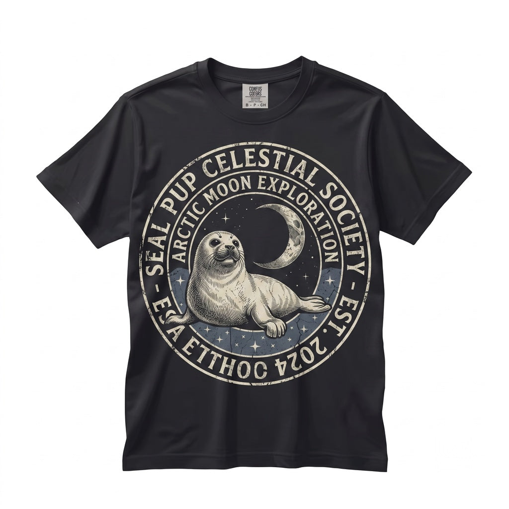 Three Seal Moon Funny 90s Vintage Aesthetic Retro Wildlife Parody Ironic Graphic Gift Unisex TShirt