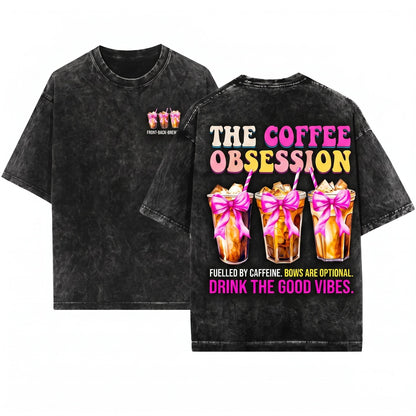 Coquette Pink Bow Iced Coffee Lover Aesthetic Gift Weather Cute Unisex Wash T-Shirt