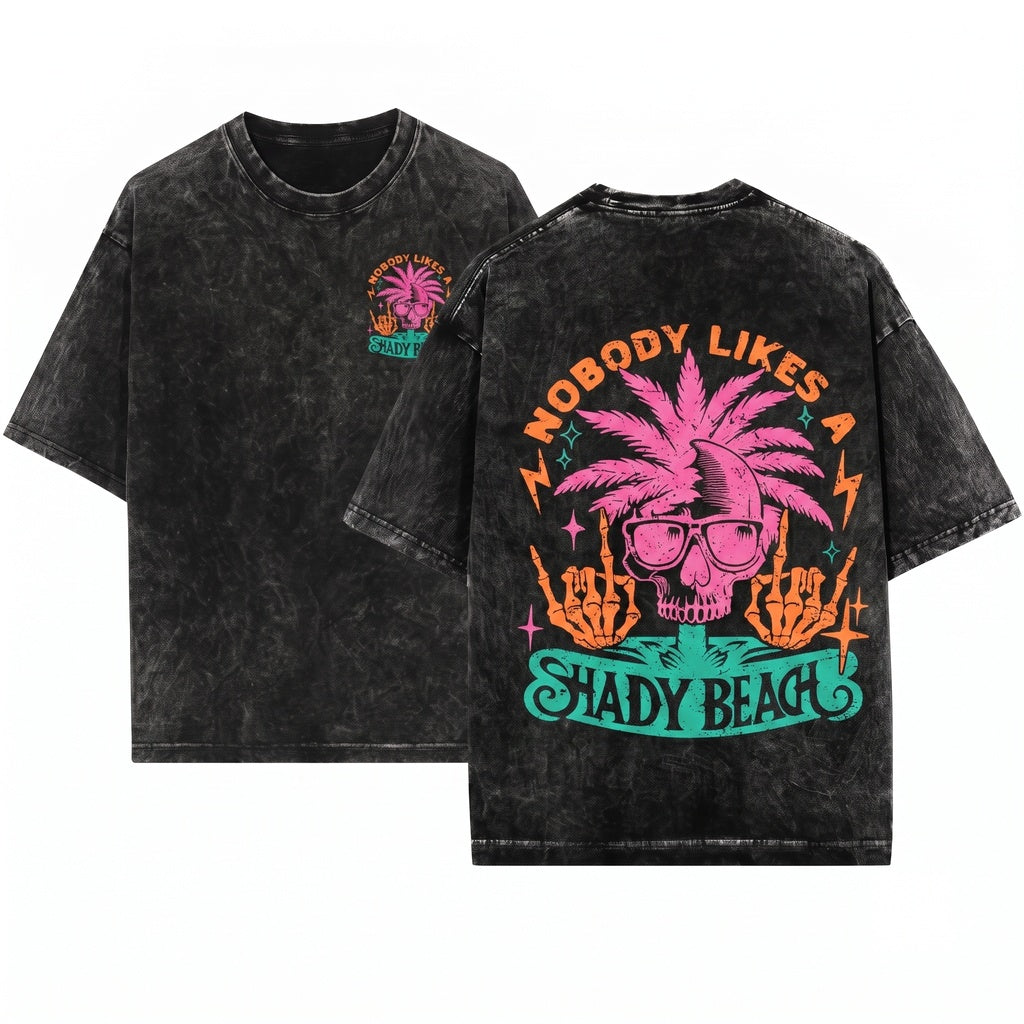 Shady Beach Graphic Funny Summer Holiday Vacation Apparel Unisex Wash T-Shirt