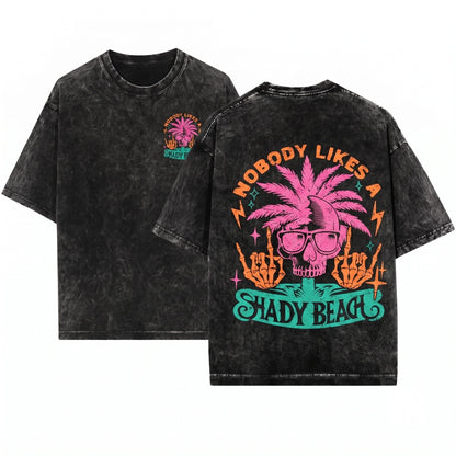 Shady Beach Graphic Funny Summer Holiday Vacation Apparel Unisex Wash T-Shirt