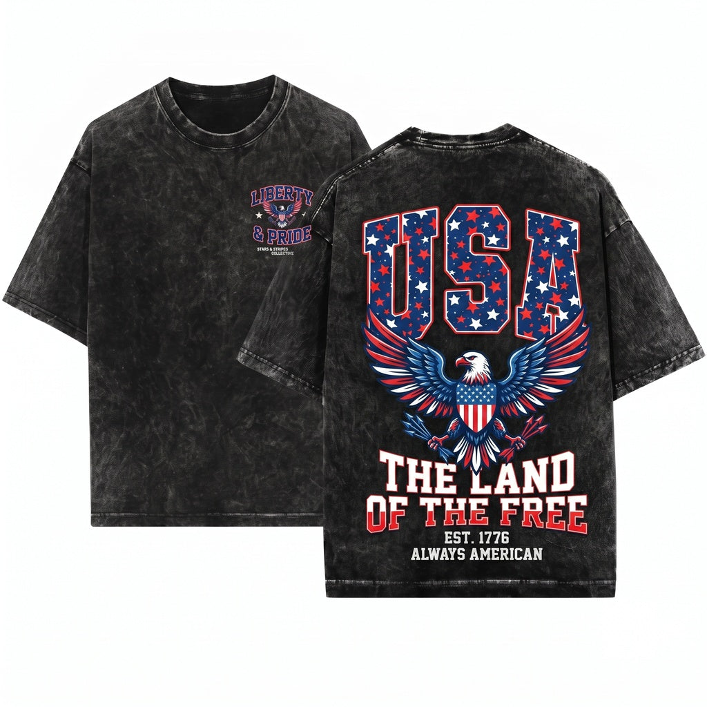 Patriotic USA Stars America National Flag Heritage Pride Graphic Apparel Unisex Wash T-Shirt