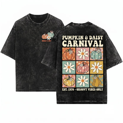 Kids Youth Girls Retro Cute Floral Pumpkin Halloween Fall Graphic Unisex Wash T-Shirt