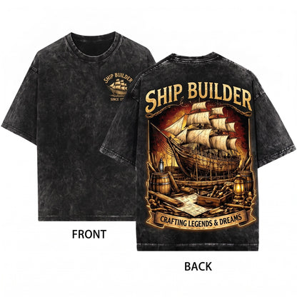 Vintage Nautical Sailing Shipbuilder Crafting Dreams Maritime Engineer Apparel Gift for Him Unisex Wash T-Shirt