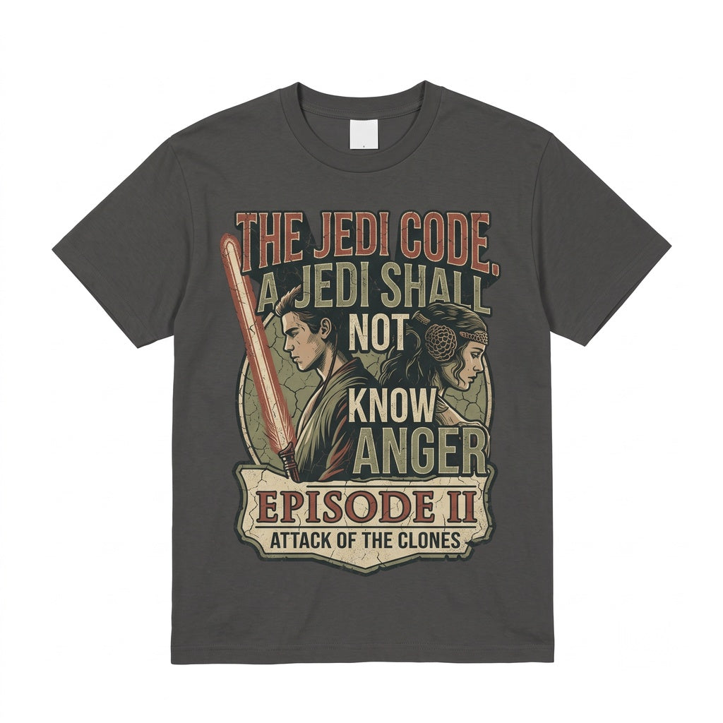 Vintage Attack of The Clones Poster Graphic Anakin Padme Sci-Fi Movie Prequel Fan Gift Oversized Unisex TShirt