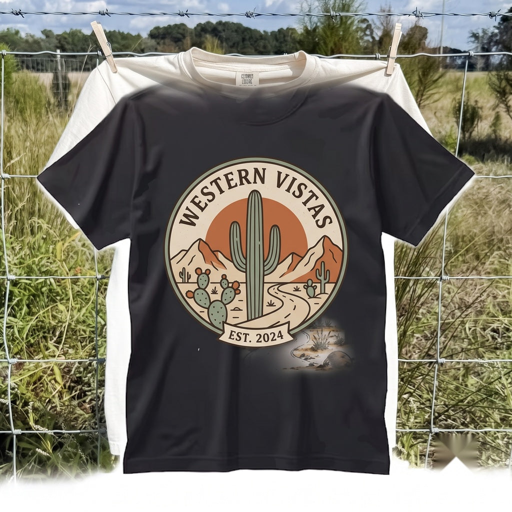 Southwest Desert Cactus Graphic Western Mountain Landscape Rustic Nature Adventure Gift Unisex TShirt