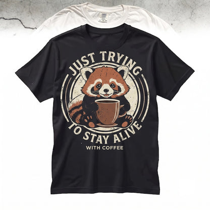 Cute Funny Red Panda Staying Alive With Coffee Vintage Retro Barista Gift Unisex TShirt