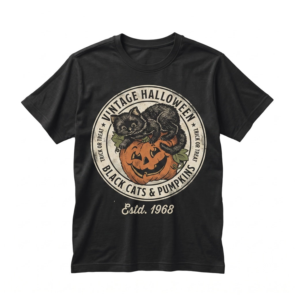 Vintage 90s Retro Halloween Spooky Season Black Cat Pumpkin Crewneck Fall Graphic Unisex TShirt