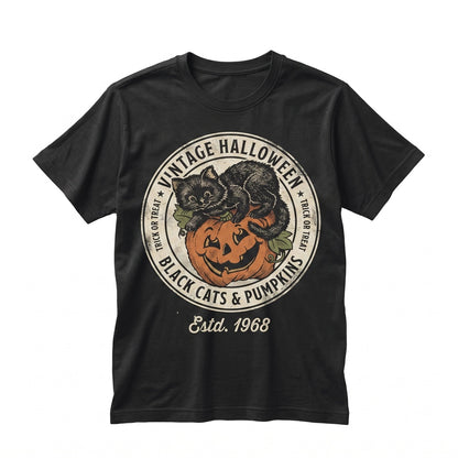 Vintage 90s Retro Halloween Spooky Season Black Cat Pumpkin Crewneck Fall Graphic Unisex TShirt