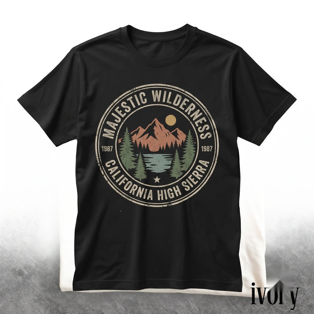 Vintage Mountain Lake Sunset Graphic Pine Forest Nature Rustic Wilderness Outdoor Gift Unisex TShirt