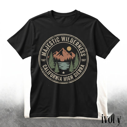 Vintage Mountain Lake Sunset Graphic Pine Forest Nature Rustic Wilderness Outdoor Gift Unisex TShirt