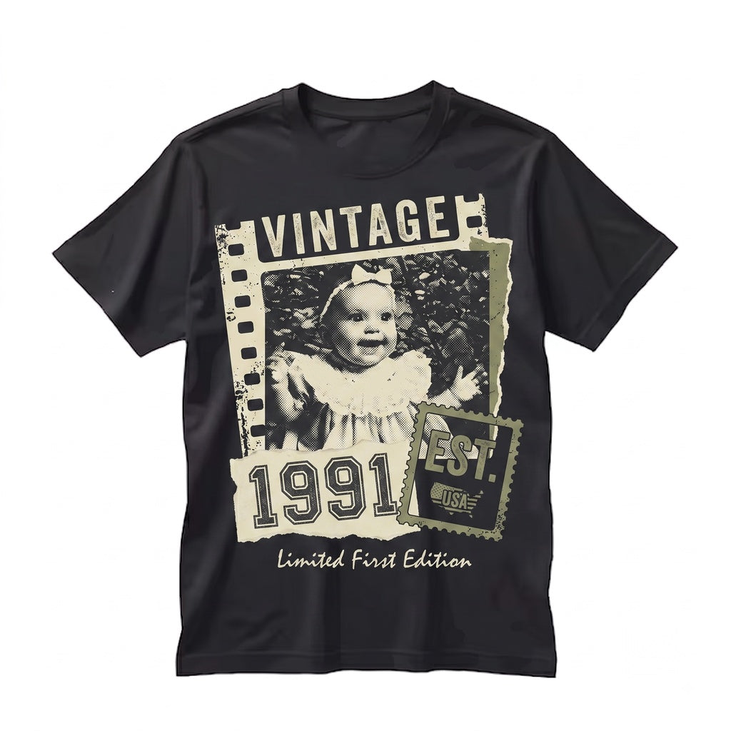 Custom Personalized Photo Vintage Birthday Year Matching Family Party Unisex TShirt