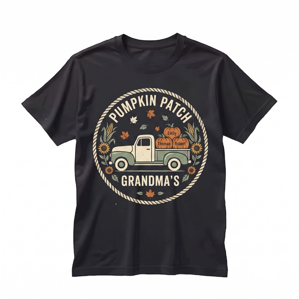 Personalized Grandma Pumpkin Patch Truck Fall Halloween Custom Grandkids Name Unisex TShirt