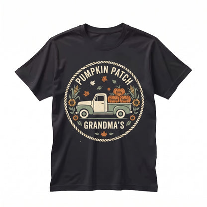 Personalized Grandma Pumpkin Patch Truck Fall Halloween Custom Grandkids Name Unisex TShirt