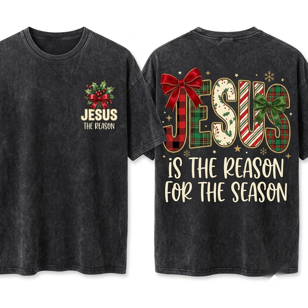 Retro Plaid Jesus Reason Season Bible Verse Christian Trendy Unisex Wash T-Shirt