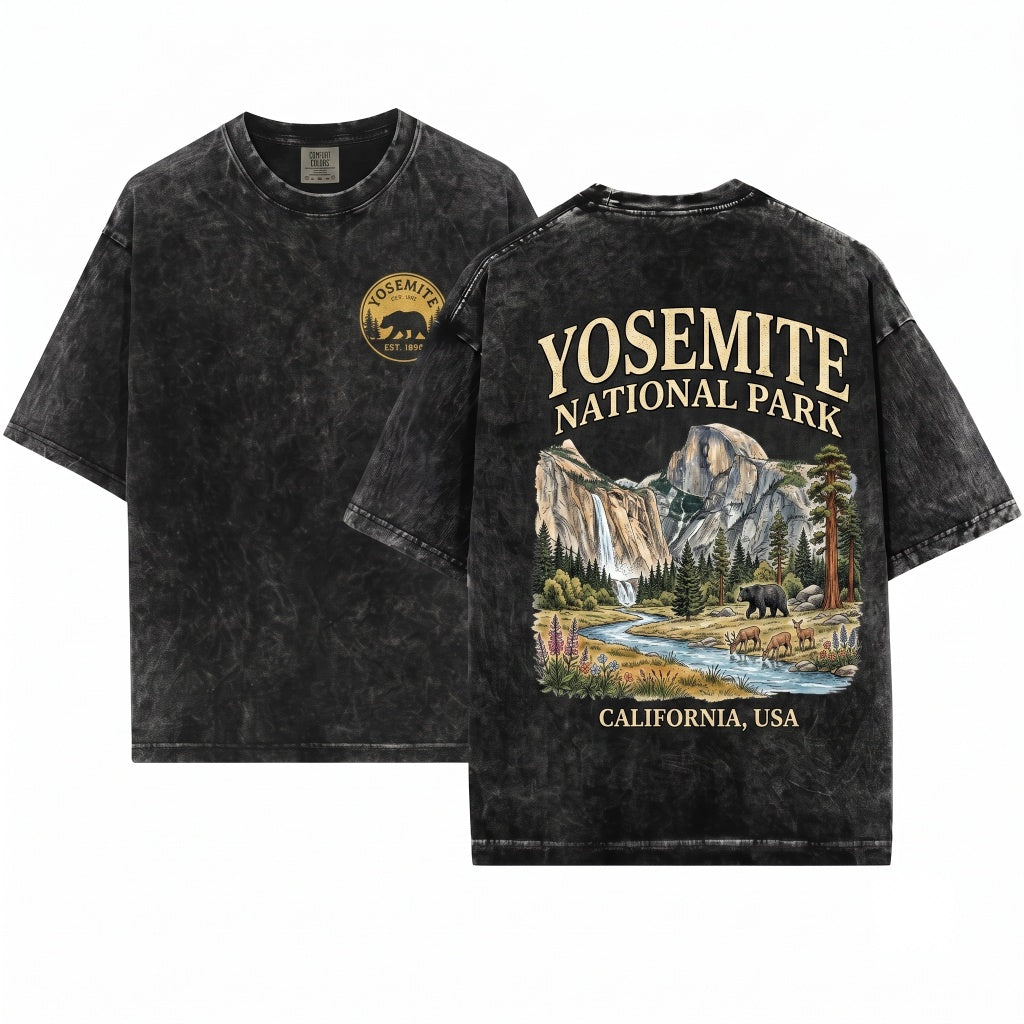 Yosemite National Park Vintage 90s Graphic Retro California Wildlife Bear USA Unisex Wash T-Shirt