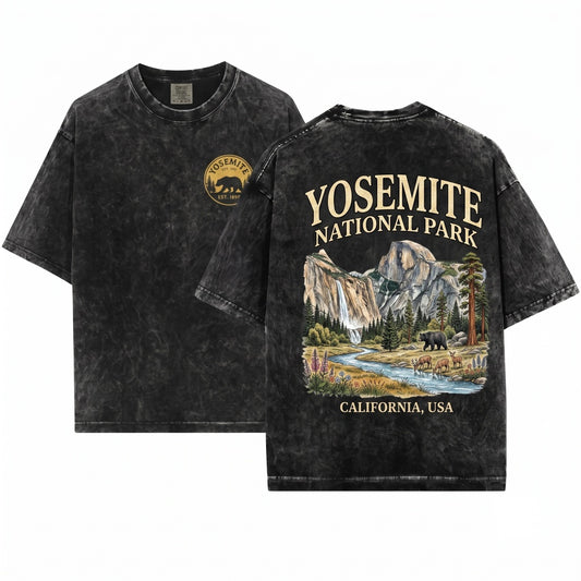 Yosemite National Park Vintage 90s Graphic Retro California Wildlife Bear USA Unisex Wash T-Shirt