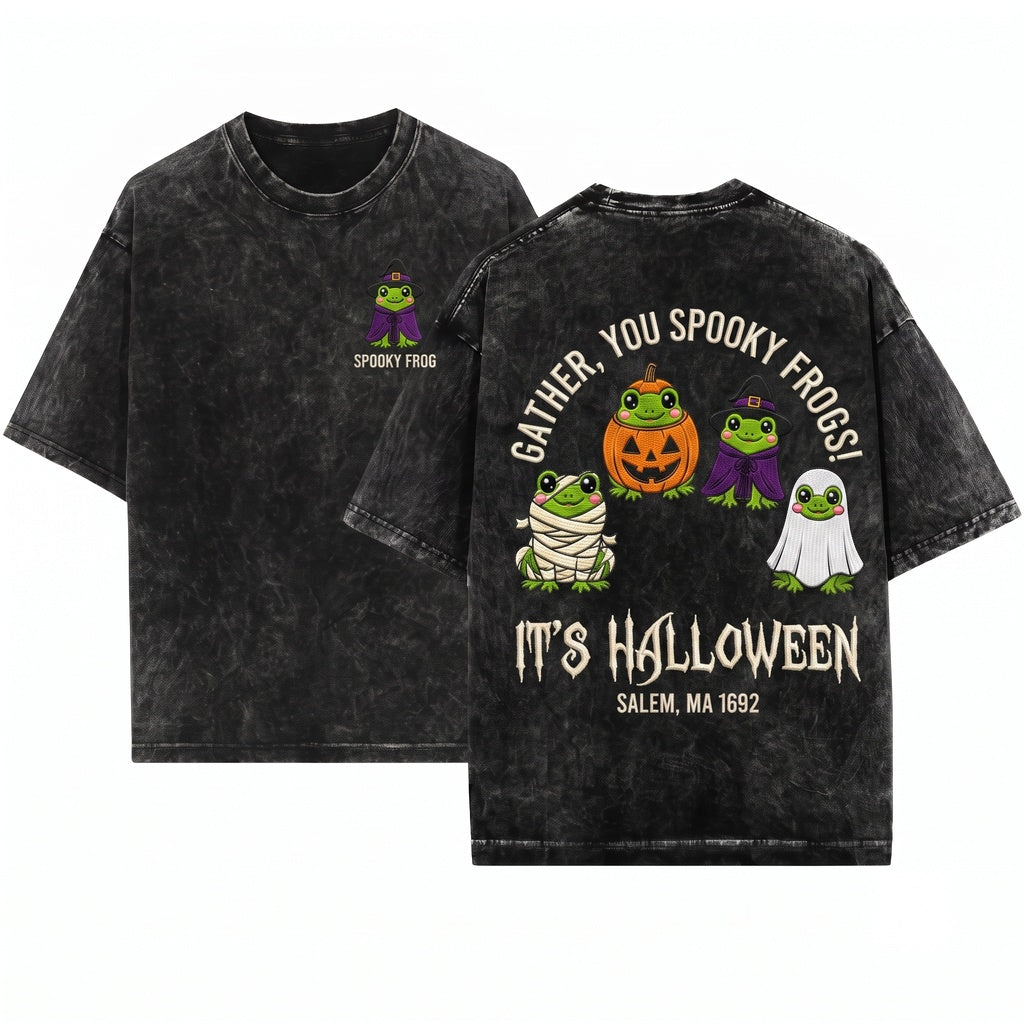 Just A Spooky Frog Embroidered Sweatshirt Halloween Cute Kawaii Pullover Season Gift Unisex Wash T-Shirt