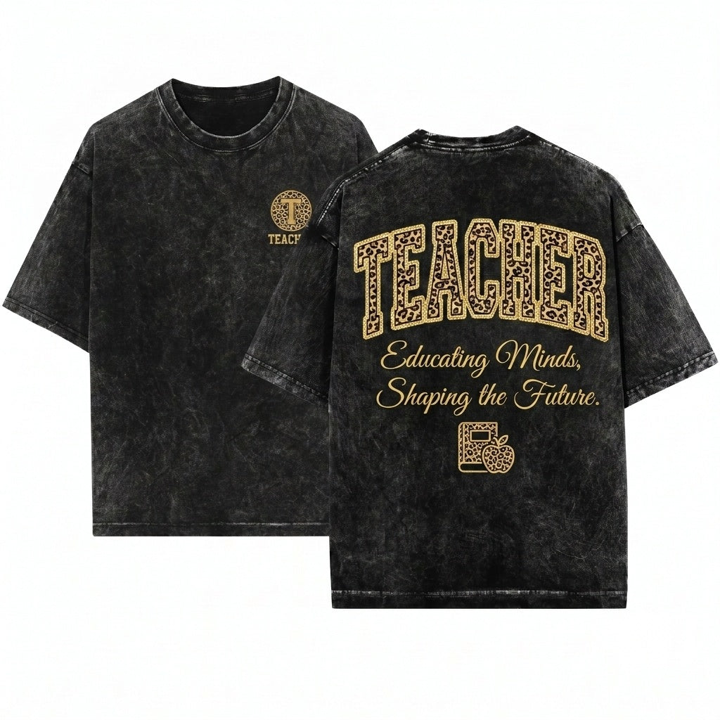 Leopard Varsity Animal Print New Teach Teacher Gift Sweatshirt Unisex Wash T-Shirt