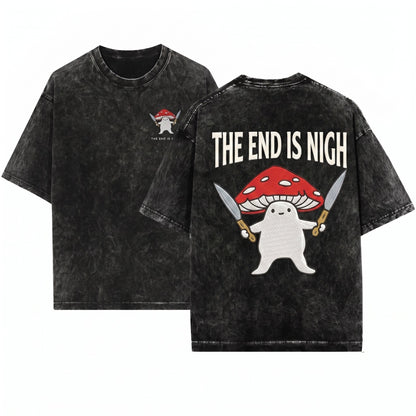 The End Is Nigh Funny Mushroom Knives Chaotic Meme Graphic Unisex Wash T-Shirt