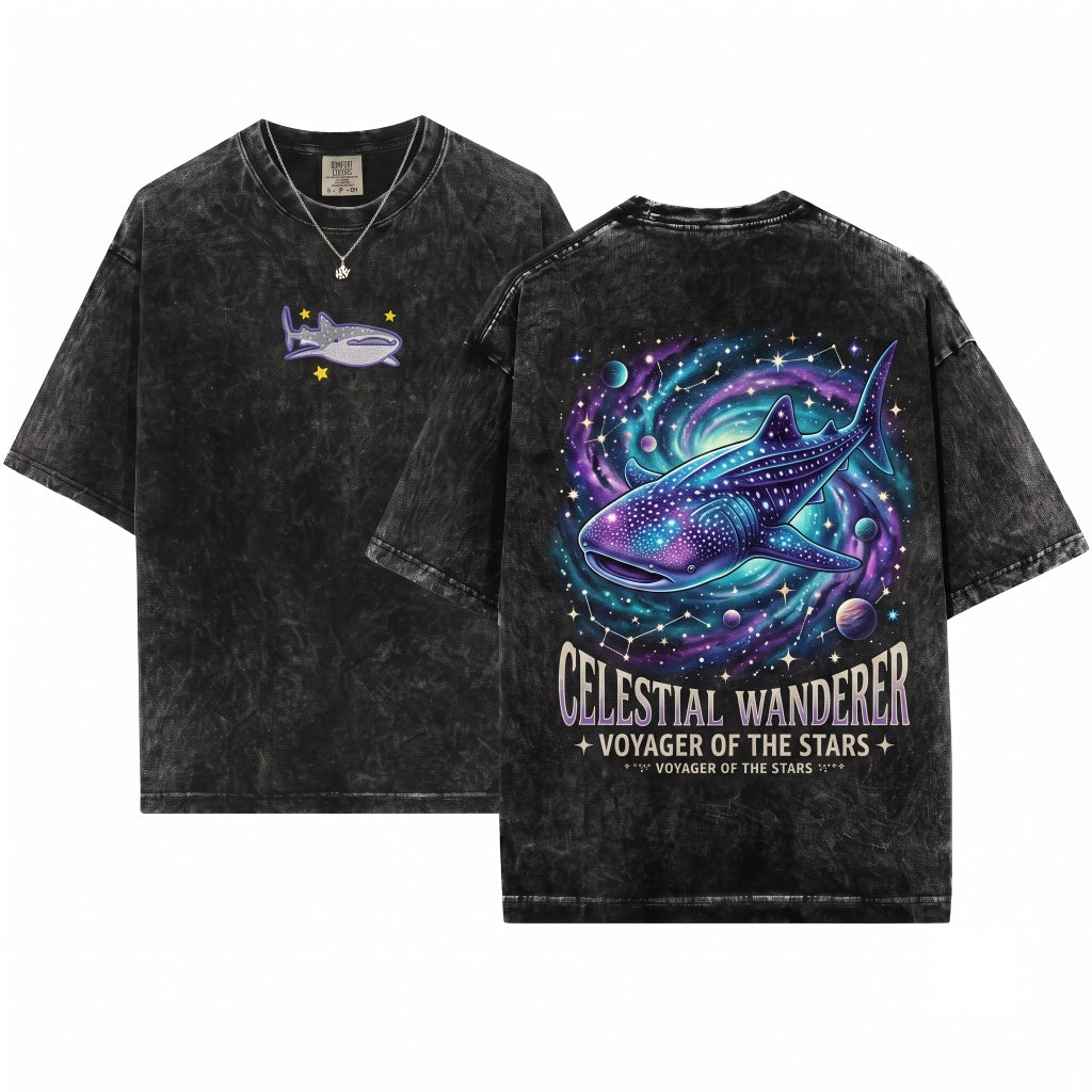 Whale Shark Cute Ocean Animal Summer Beach Embroidered Unisex Wash T-Shirt