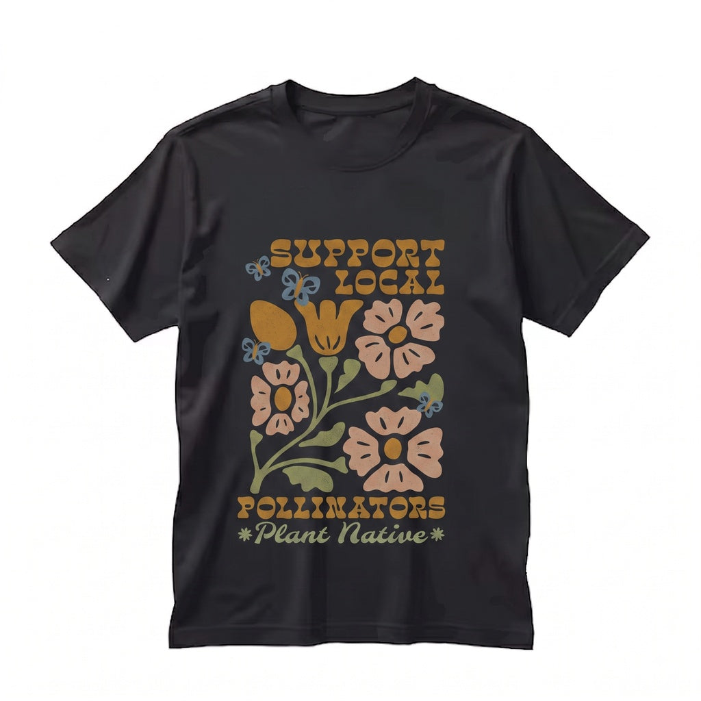 Support Local Pollinators Save Bees Eco Friendly Garden Lover Botanical Graphic Unisex TShirt